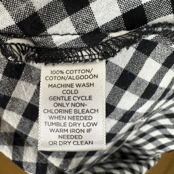 LOFT Blouse Top Plaid Gingham Check Boho Bell Sleeves Black White L Cottage Core - Picture 9 of 11